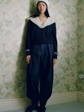 Sea NY Sailor-Collar Knit Cardigan Size M